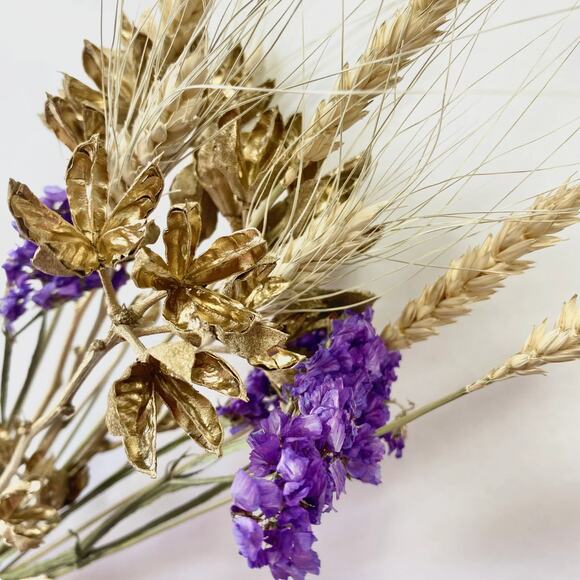 Purple and Gold mixed dried flower arrangement bouquet - Picture 3 of 9